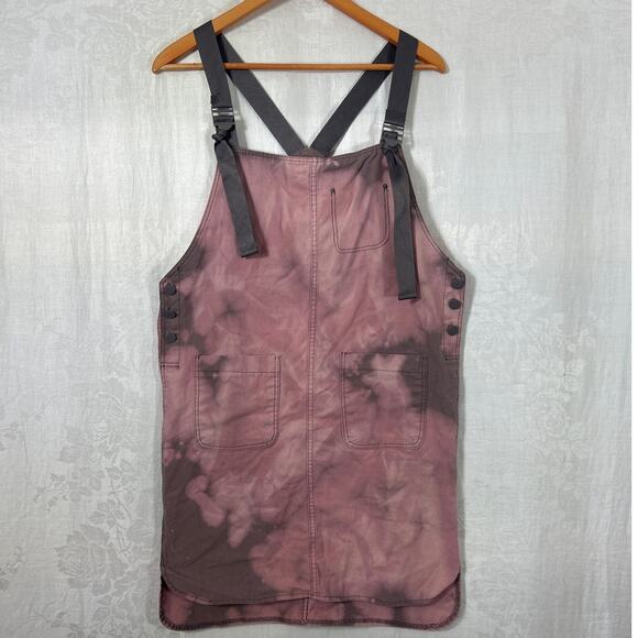 Steady Sellar Overall Dress Pink Gray Tie Dye Knee Length Patch Pocket Indibrand - Picture 1 of 10